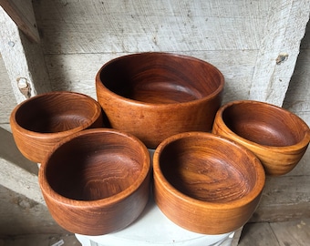 Saladier en bois de teck 4 bols de service grand bol 4 petits bols