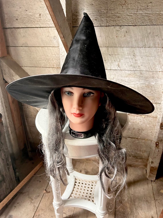 Halloween witch hat gray hair witch costume