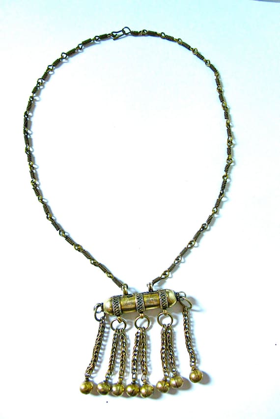 Vntage Tribal Brass Necklace - Barrel Shape - Chai