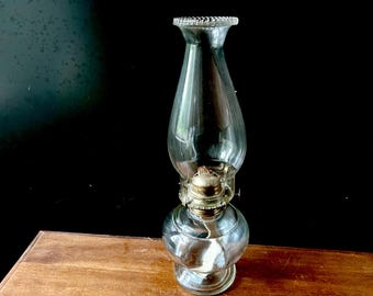 Pressed glass oil lamp - clear glass farmhouse decor - kerosene lamps - glass lamps