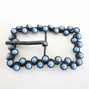 Belt buckle with round blue glass bumps - fabric belt - light blue - belt