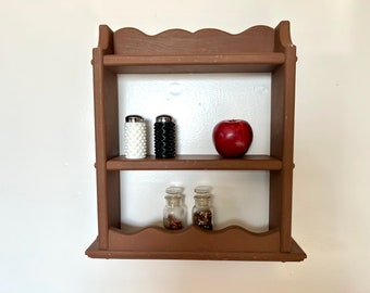 Farmhouse wood handmade wall 3 shelf unit spice rack country kitchen storage curved edge rustic farmhouse shelves