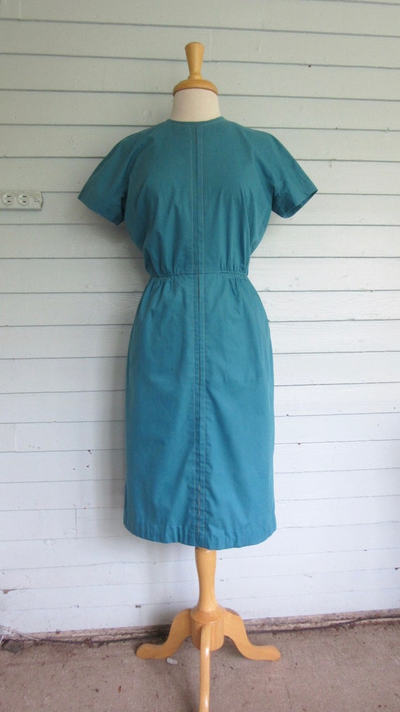 50s Teal cotton blend dress - early 60s - day dre… - image 2