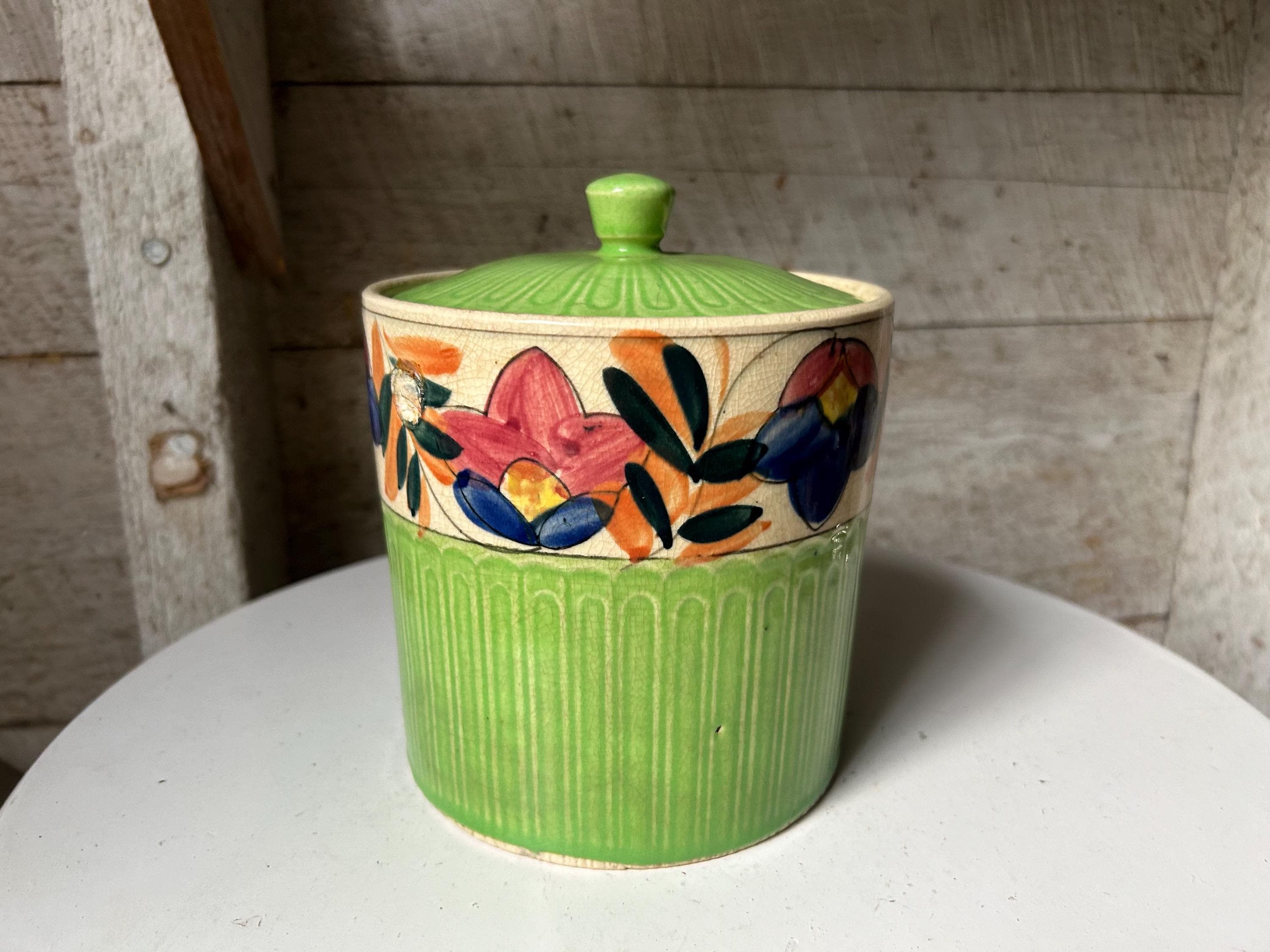 Vintage Lime Green Ceramic Canister - Etsy