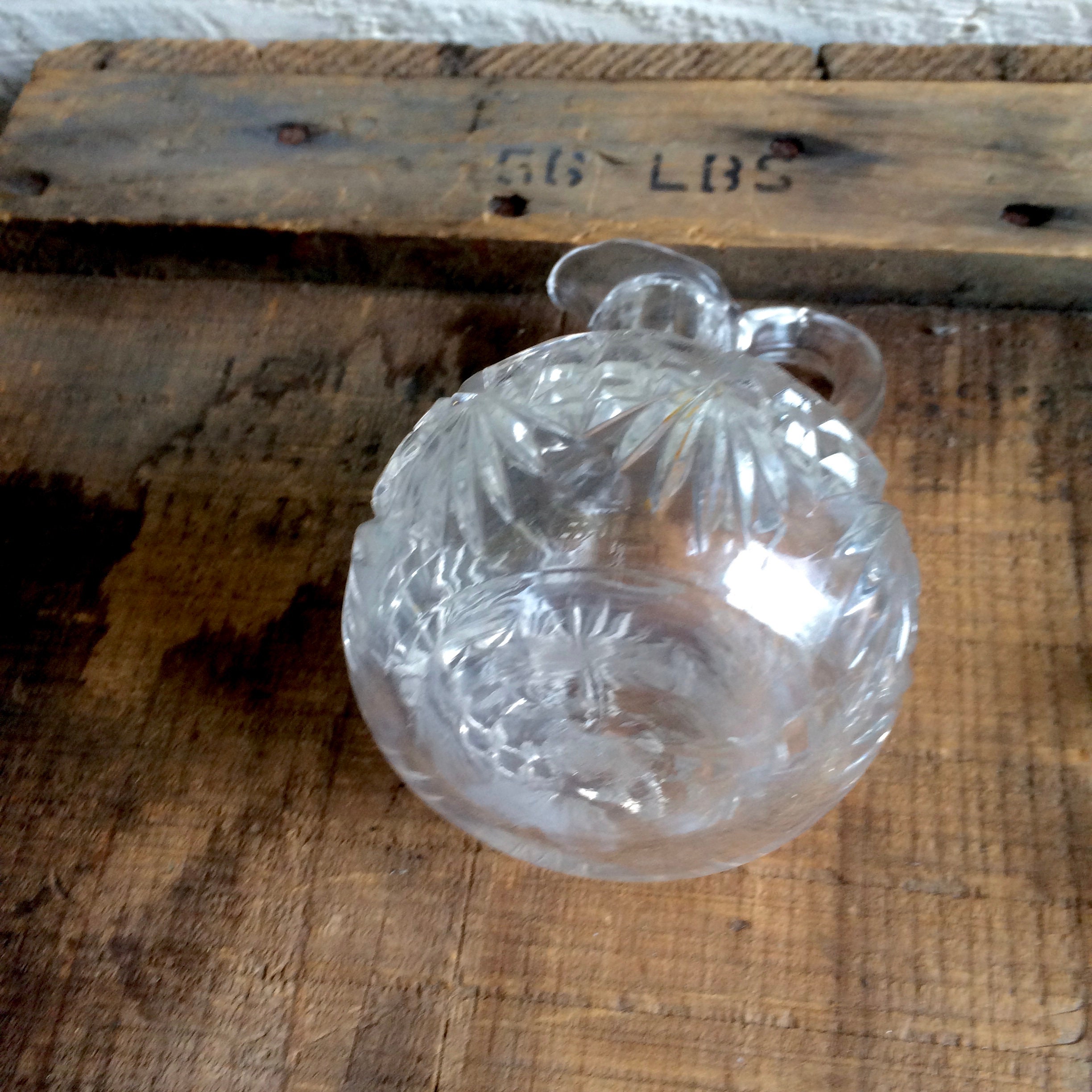 Clear Cut Glass Cruet Glass Stopper Handle Small Pitcher Etsy UK