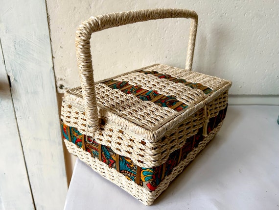 60s  sewing basket - made in Japan satin lining w… - image 5