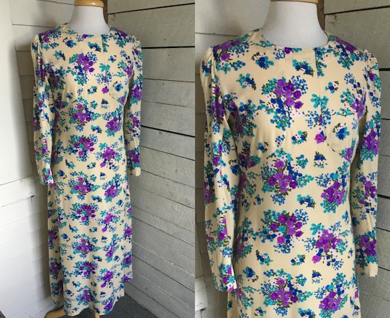 70s floral maxi dress - long sleeves - handmade -… - image 1