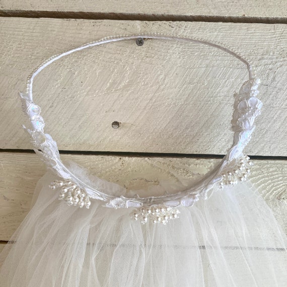 Vintage tulle and pearl beads wedding headpiece d… - image 10