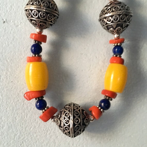 Ethnic yellow bead necklace - hippie necklace -bo… - image 2