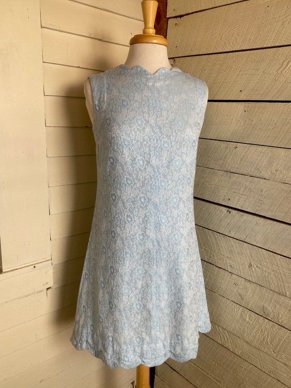70s light blue sleeveless polyester knit dress sl… - image 10
