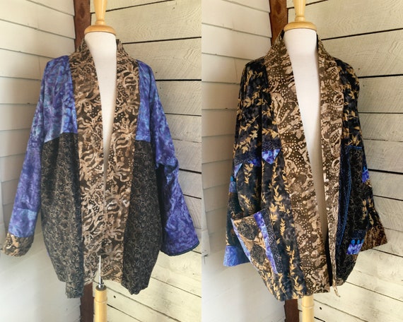 Patchwork reversible artsy cotton jacket - open j… - image 2