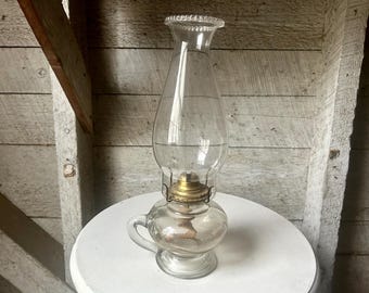 Pressed glass oil lamp - clear glass - kerosene lamp - glass lamp - glass chimney