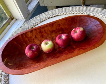 Farmhouse wood dough bowl hand carved oblong bowl