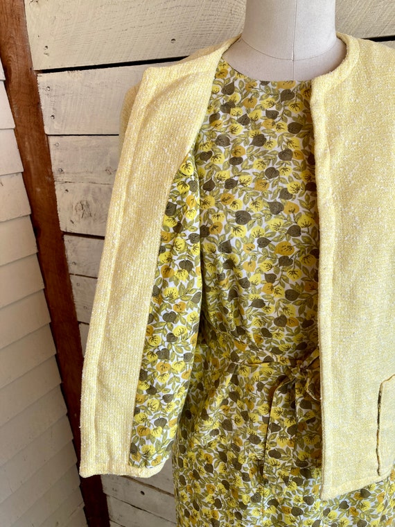 60s Yellow cotton floral print skirt tank jacket … - image 3