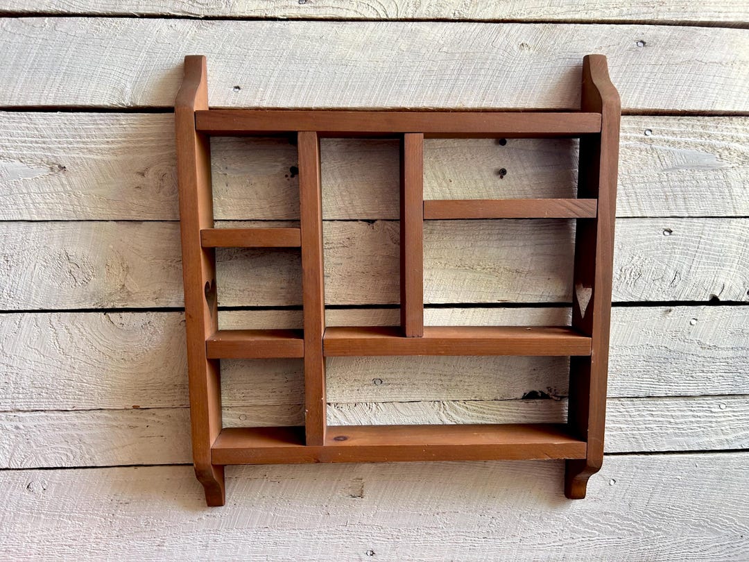 50s Farmhouse Wood Knick Knack Wall Shelf Heart Cut Outs Unit