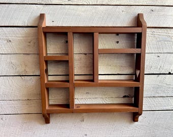 50s Farmhouse wood knick knack wall shelf heart cut outs unit country kitchen storage handmade rustic shelves 7 sections