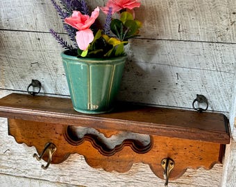 Wood shelf scalloped cutout with coat hooks farmhouse decor handmade coat rack small shelf