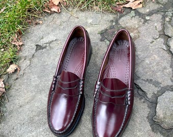 Mocasines de cuero Weejuns G H Bass Larson 9D para hombre, sin cordones,  suela de cuero, mocasines de cuero burdeos