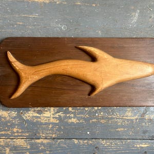 60s Wood fish plaque sculpture mid century wall art cabin decor - handmade - hand carved - rustic decor - fisherman gift