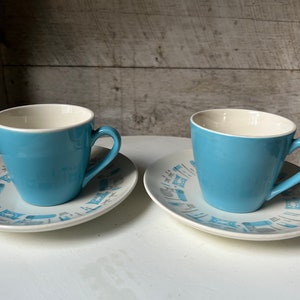 Blue Heaven mid century 2 cups and saucers by Royal China ceramic tea cup saucer