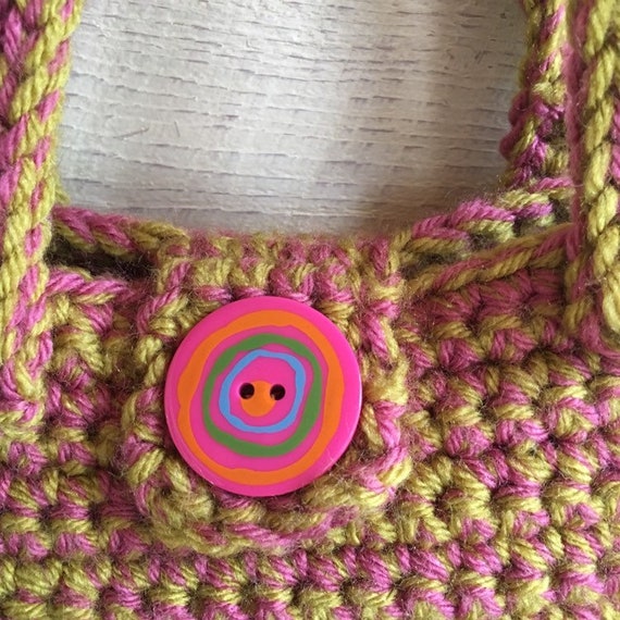 Crochet handbag - handmade - small bag - pink gre… - image 4