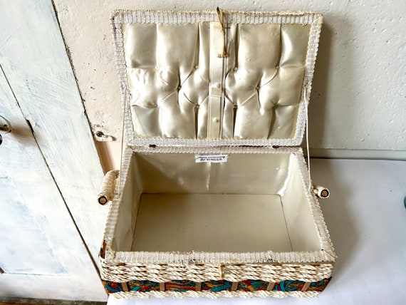 60s  sewing basket - made in Japan satin lining w… - image 7