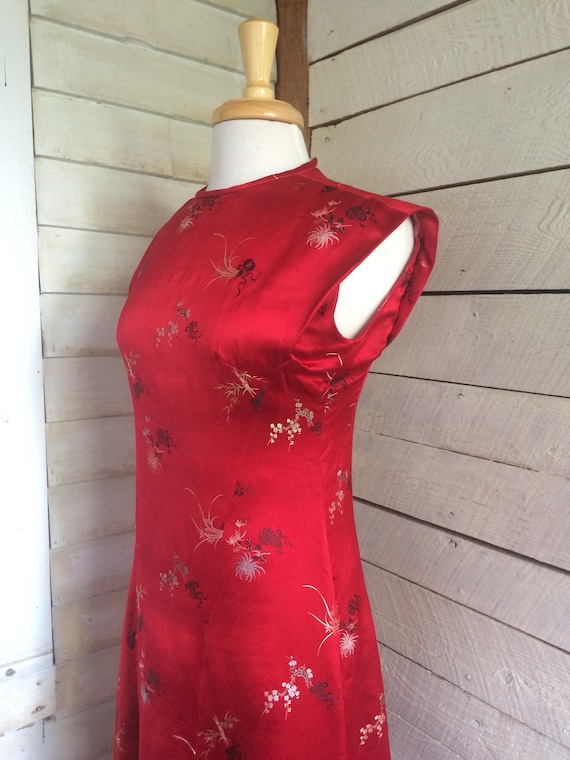 Red Satin Chinese Dress - maxi dress - embroidere… - image 4