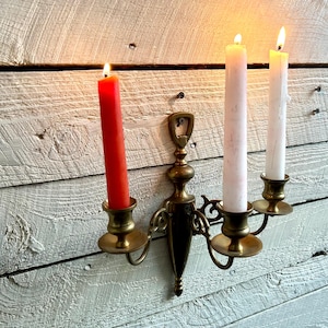 Brass ornate wall candelabra Hollywood regency holds 3 candles brass candle holder vintage candlestick