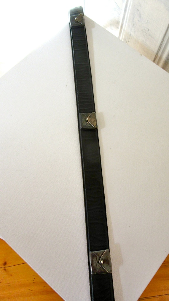 Black Leather Belt - Silver Envelopes - Brass Buc… - image 5