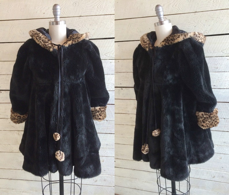 Neiman Marcus 70s Black Faux Fur Swing Coat Hood Animal - Etsy