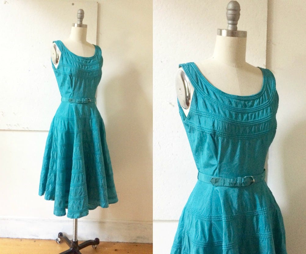 Teal taffeta 50s dress turquoise scoop neck circle skirt Etsy