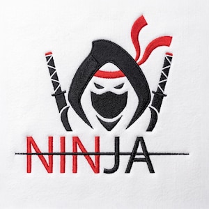 Ninja Logo Embroidery Design, Samurai Machine File, Martial Arts Patch, Katana Sword Stitches, Boys Apparel DIY
