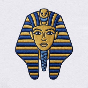 Egyptian Pharaoh Embroidery Design, Blue Gold King Tut Machine File, Ancient Egypt Applique, Historical Mythology Patch, History Stitch DIYs