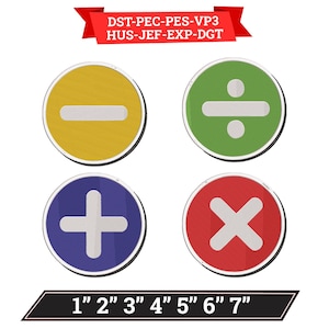 Pacote de Bordados com Símbolos Matemáticos, Arquivo para Máquina de Bordar com Símbolos de Mais e Menos, Patch para Camiseta de Professor, Bordado para Volta às Aulas, Padrão Educacional