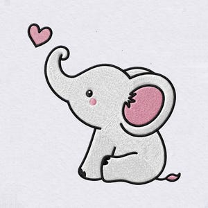 Cute Baby Elephant Embroidery Design, Sweet Animal Machine Files, Pink Heart Applique, Nursery Decor Patch, Newborn Apparel DIY