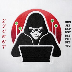 Hacker Embroidery Design, Cyber Security Machine File, Anonymous Coder Digital Pattern, Computer Programmer Stitches