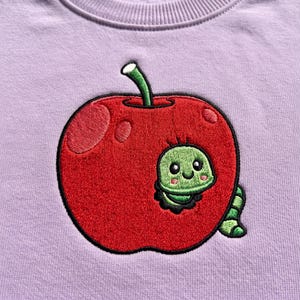 Cute Apple Worm Embroidery Design, Back To School Machine File, Teacher Gift Patch, Kawaii Fruit Stitches, Kids Bookworm Pattern