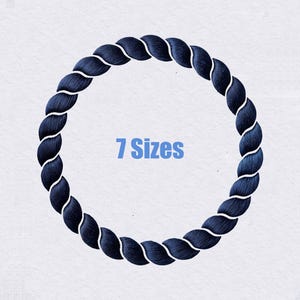 May include: A circular frame design featuring a dark navy blue embroidered rope pattern. The rope has a twisted texture with visible stitching details. The text 7 Sizes is printed in light blue in the center of the circular rope frame.