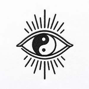 陰陽の目ミシン刺繍デザイン、神秘的な太陽光線万物を見通す目PES DSTファイル、スピリチュアルなボヘミアンJEFパターン