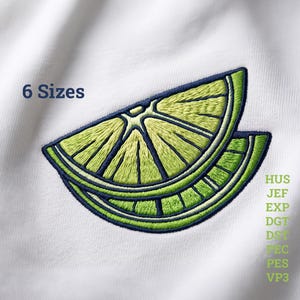 Borduurpatroon voor een limoenschijfje, machinebestand met citrusvruchten, borduursteek voor een zomerse keukendoek, patroon voor een cocktailschort, frisse citroenpatch
