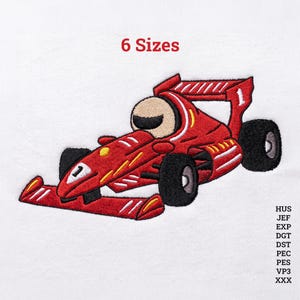 Diseño de bordado de coche de carreras, archivo para máquina F1, parche de carreras para niños, puntadas de coche rápido, patrón de automovilismo deportivo, artesanía de pista de velocidad