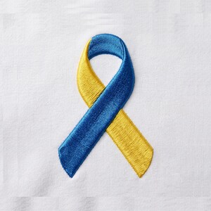 Blue Yellow Ribbon Embroidery Design, Awareness Machine File, Down Syndrome Support Applique, Charity Stitches, Hope DIY