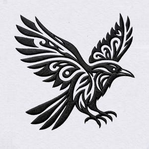 Tribal Raven Embroidery Design, Celtic Crow Machine Files, Flying Bird Applique, Viking Bird Patch, Goth Aesthetic DIY