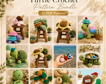 Sköldpaddsvirkmönster i PDF-format | Virkmönster för amigurumi-sköldpaddor | 12 söta sköldpaddsmönster | Direktnedladdning