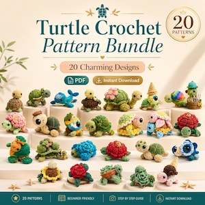 20 Turtle Crochet  Patterns Bundle, Amigurumi Turtle PDF, No Sew Mini Turtle, Sunflower Turtle, Memory Game & Organizer