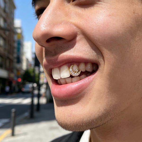 Iced Out Crescent Moon Star CZ Single Gold Tooth Grillz Removable Hip Hop Teeth Jewelry For Stage Performance Party Streetwear Outfit