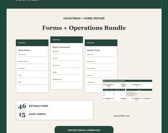 Handyman Forms Bundle Client Intake Estimates Work Orders Repair Tracker Excel Template