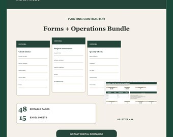 Painting Contractor Forms Bundle Client Intake Estimates Work Orders Paint Job Excel Tracker