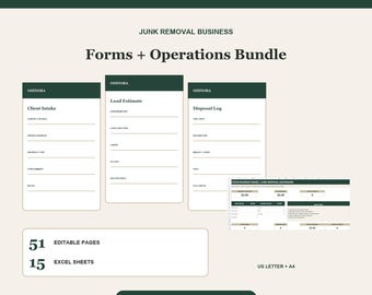 Junk Removal Forms Bundle Estimate Load Sheet Disposal Log Route Planner Excel Tracker
