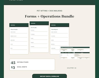 Pet Sitting Forms Bundle Dog Walking Client Intake Pet Care Logs Excel Tracker